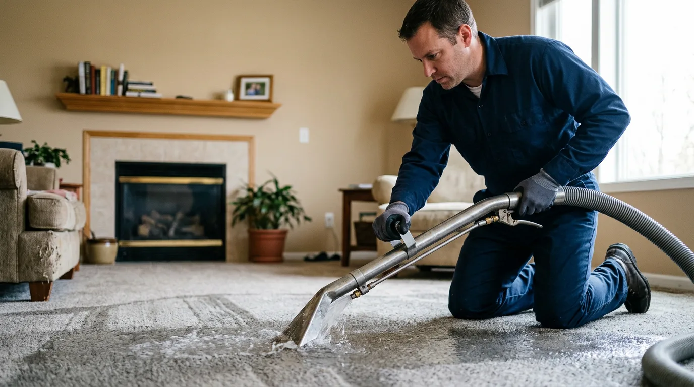 Water damage restoration technician working near Germantown, WI